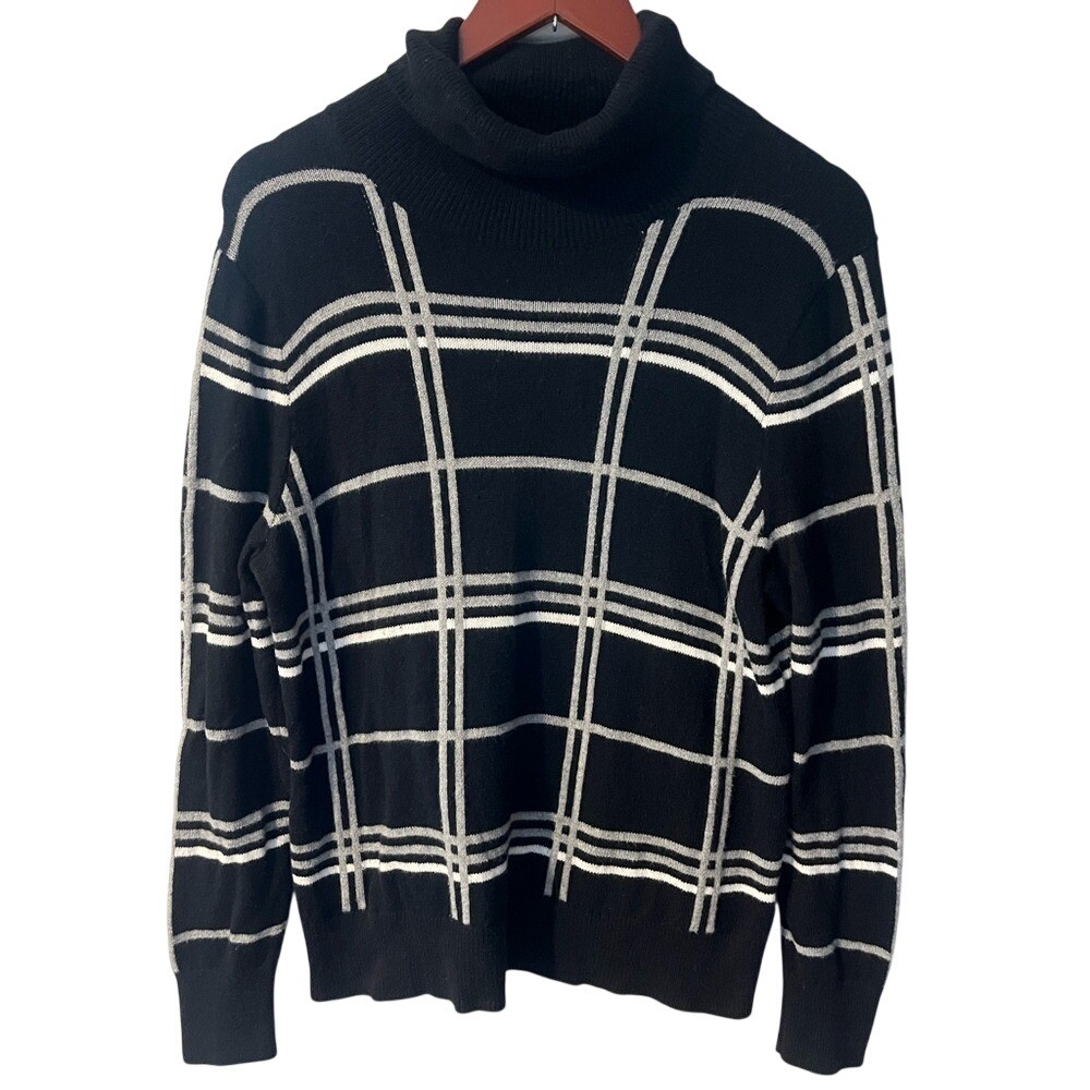 Banana Republic Womens Black Plaid Turtleneck Sweater Cotton Blend Large‎